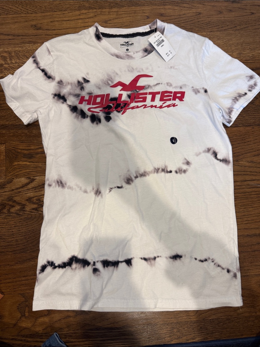 Hollister White Tie-Dye Tee with Red Logo